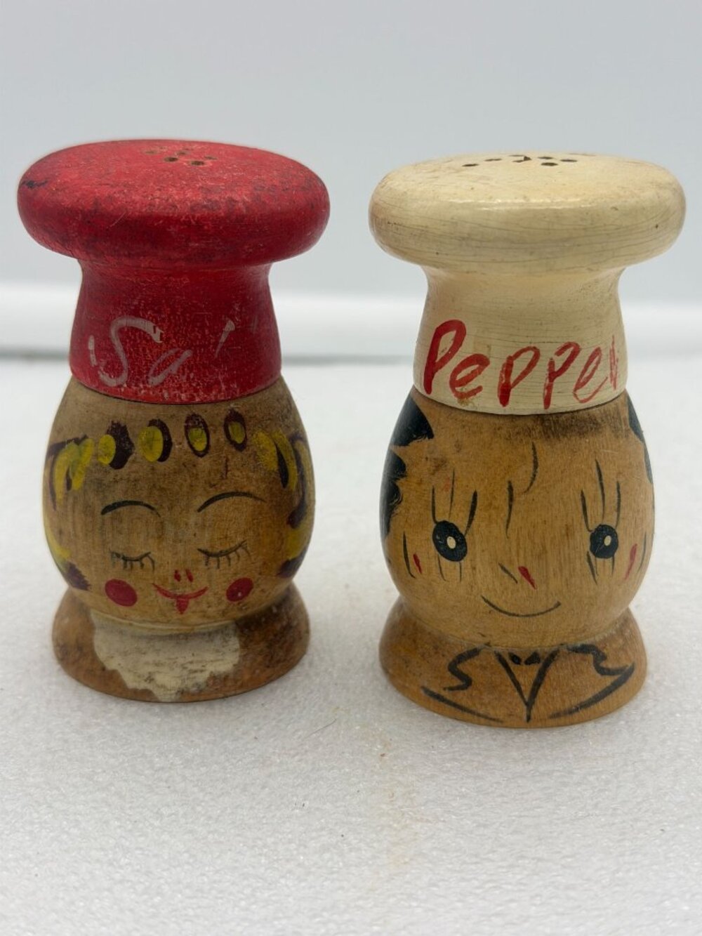 Vintage Wooden Chef Salt and Pepper Shakers Japan